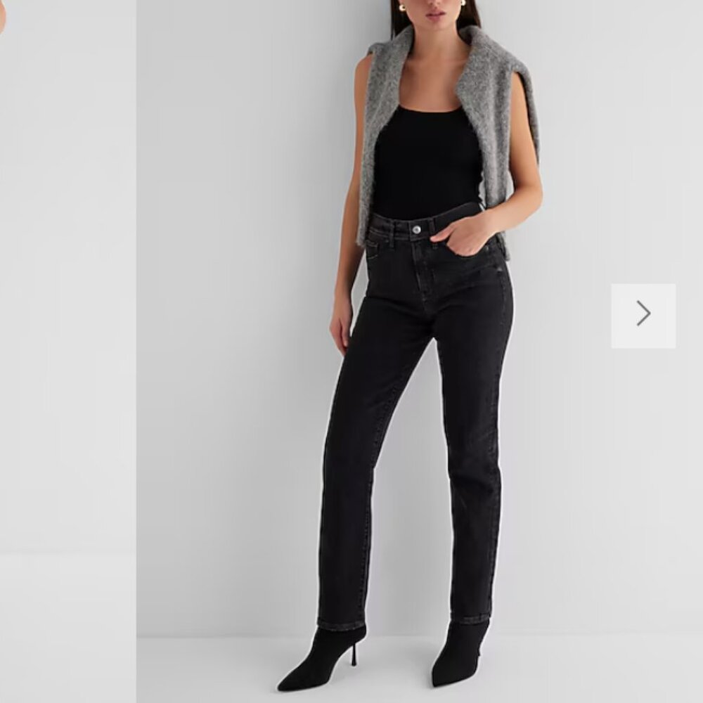 Express High Waisted Black Modern Straight Jeans - Women's Size 4R